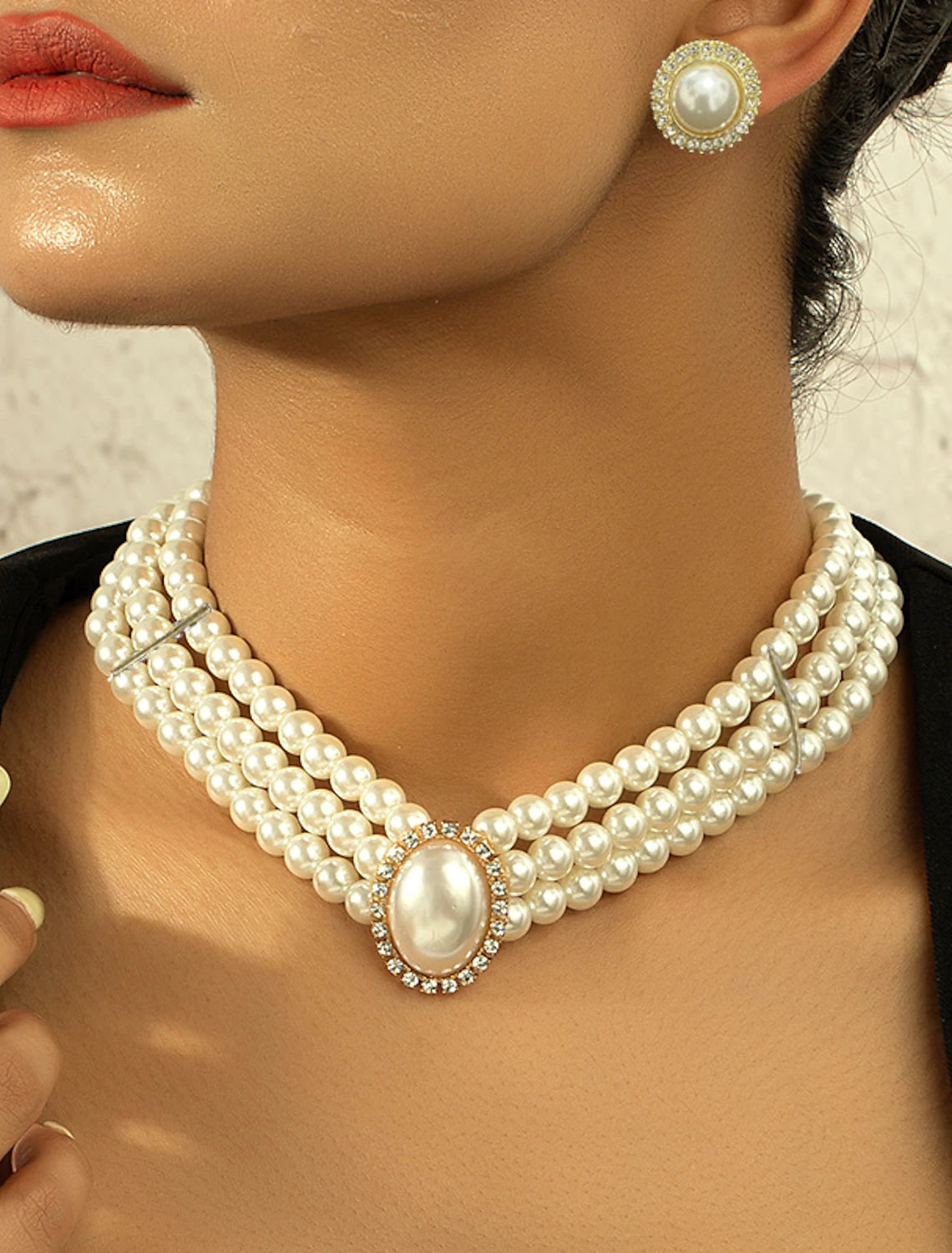 Jewelry Set 1 set Imitation Pearl Rhinestone 1 Necklace Earrings Women's Elegant Layered Jewelry Set For Wedding Party Wedding Guest