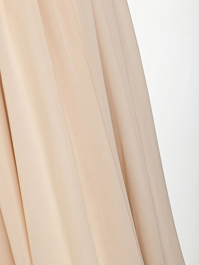 A-Linie Brautjungfernkleid V-Ausschnitt Ärmellos Schöner Rücken Bodenlang Chiffon mit Falten / Perlenbesatz / Drapierung