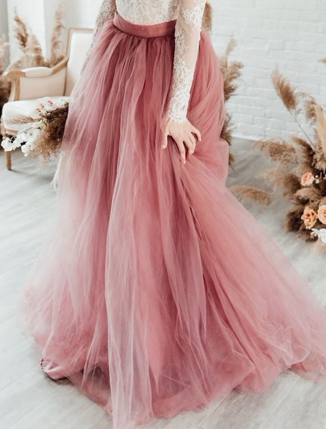 Wedding Dresses in Color Wedding Dresses A-Line Separates Separates Sweep / Brush Train Tulle Bridal Skirts Bridal Gowns With Solid Color