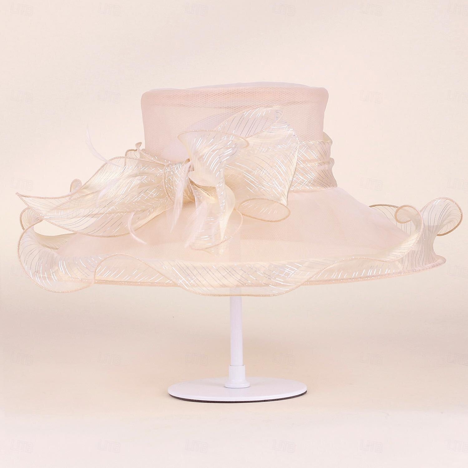 Fascinator-Hüte, Organza-Eis-Seiden-Eimerhut, Schlapphut, Sonnenhut, Hochzeit, Teeparty, elegante Hochzeit mit Federschleife, Kopfbedeckung