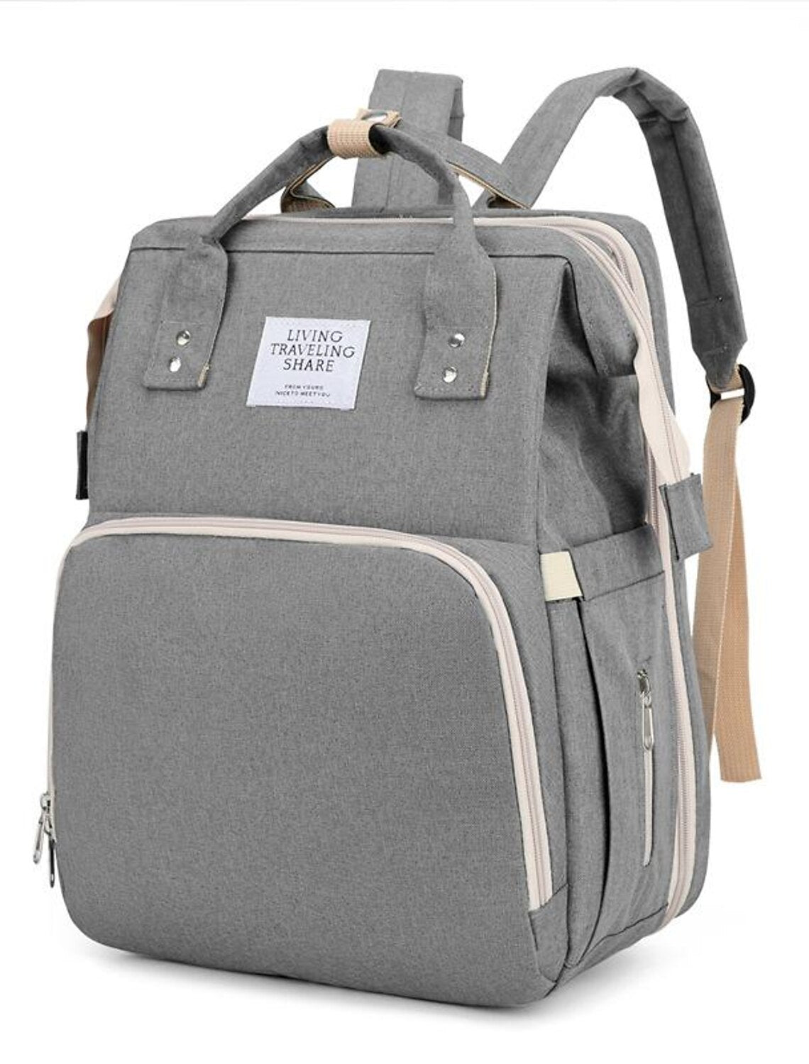 Men's Women's Diaper Bag Functional Backpack Traveling Solid Color Nylon Large Capacity Zipper Black Pink Blue