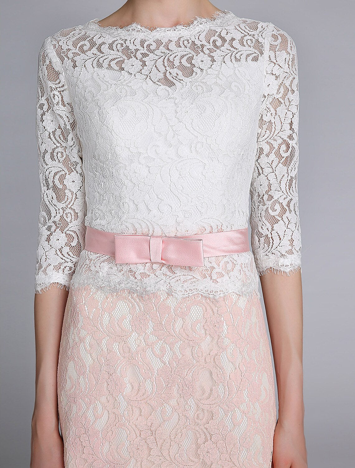 Mermaid / Trumpet Mother of the Bride Dress Color Block Jewel Neck Floor Length Lace Half Sleeve No with Sash / Ribbon