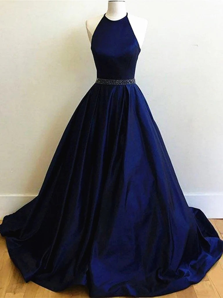 A-line Round Neck Prom Dress with Sweep Train Formal Dress