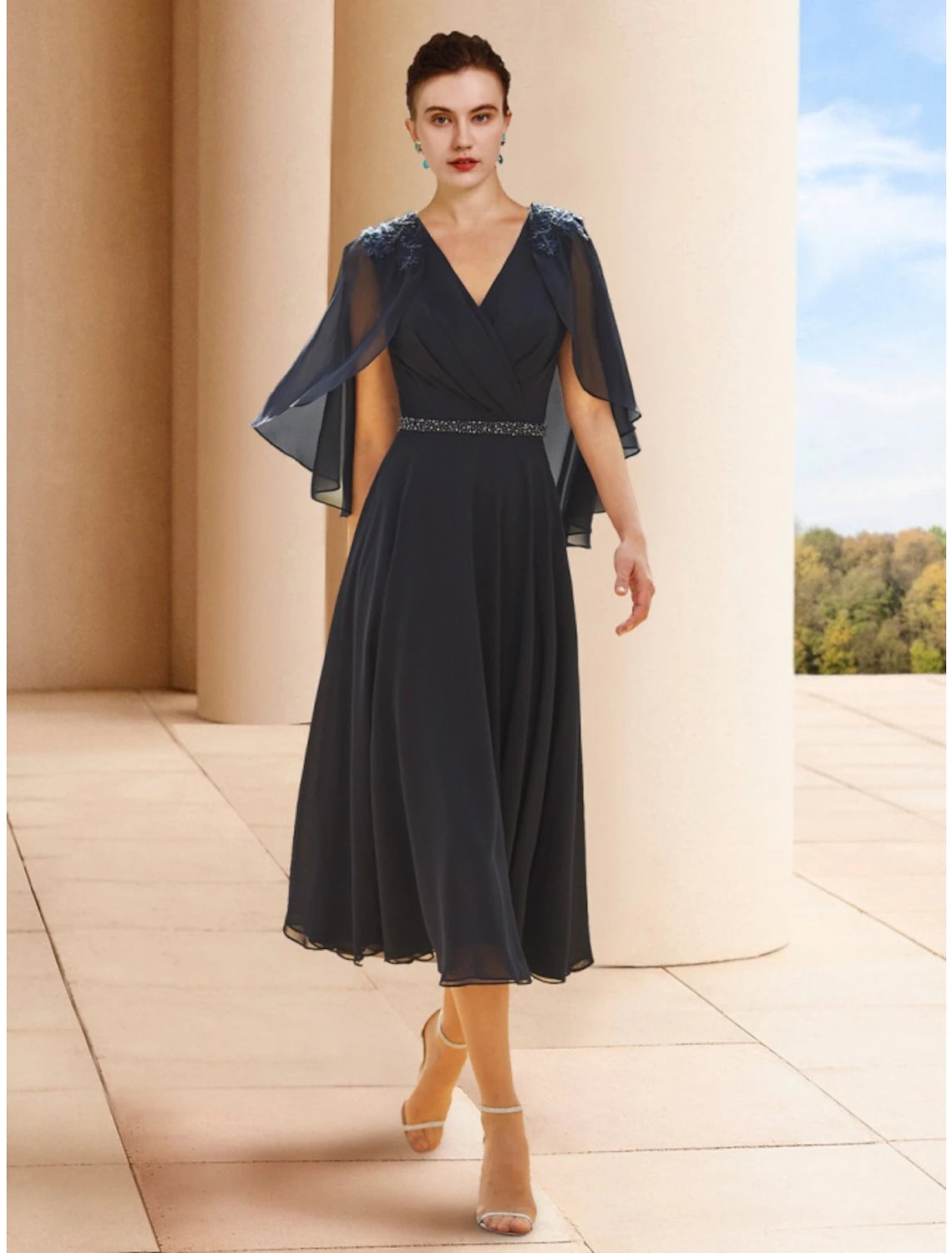 A-Line Mother of the Bride Dress Wedding Guest Elegant Petite V Neck T – BL Dress