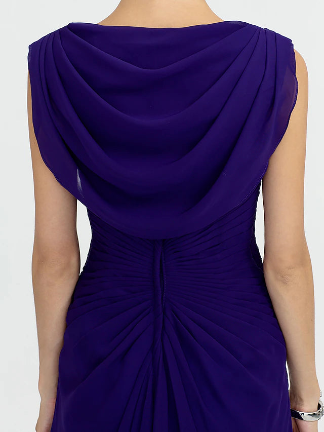 Sheath / Column Mother of the Bride Dress Color Block Lace Up Cowl Neck Ankle Length Chiffon Charmeuse Sleeveless with Criss Cross Beading