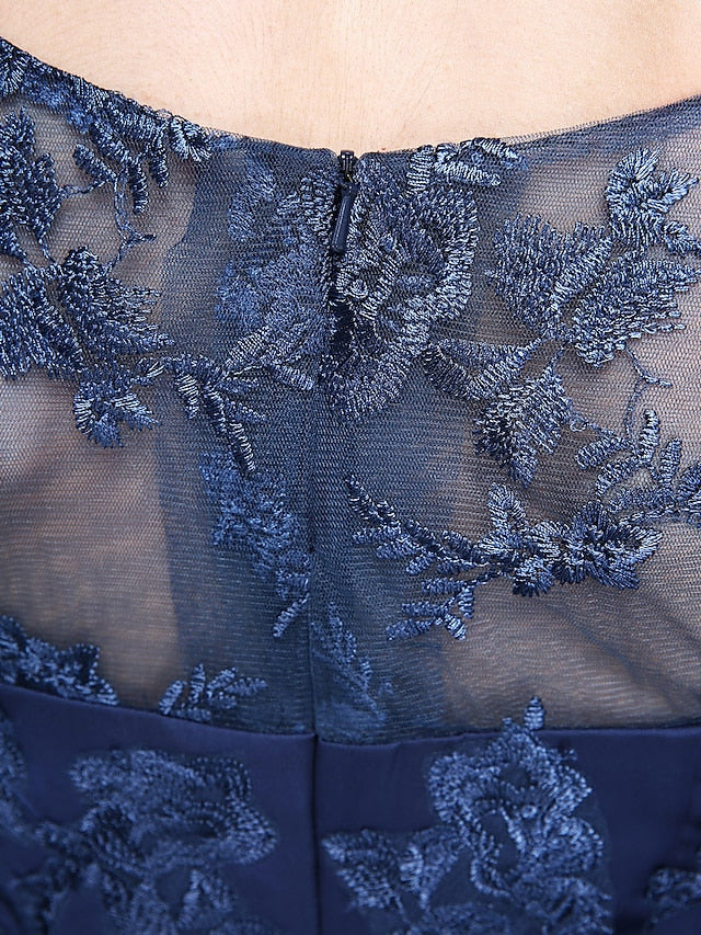 Sheath / Column Mother of the Bride Dress Elegant See Through Bateau Neck Ankle Length Chiffon Lace Half Sleeve with Lace