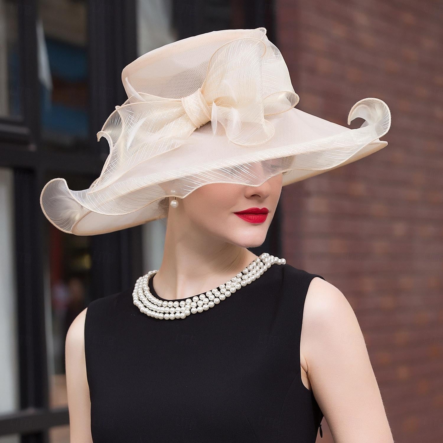 Fascinator-Hüte, Organza-Eis-Seiden-Eimerhut, Schlapphut, Sonnenhut, Hochzeit, Teeparty, elegante Hochzeit mit Federschleife, Kopfbedeckung