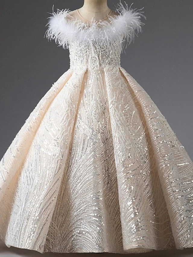 Princess Court Train Flower Girl Dress First Communion Cute Prom Dress Rayon with Faux Pearl Fit 3-16 Years