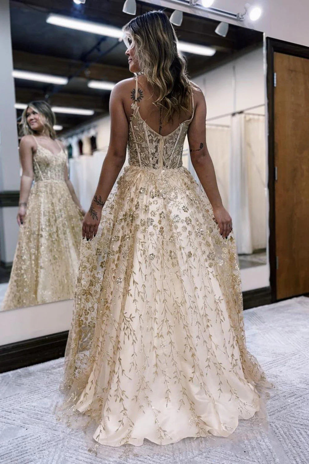 A Line Spaghetti Straps Corset Prom Dress