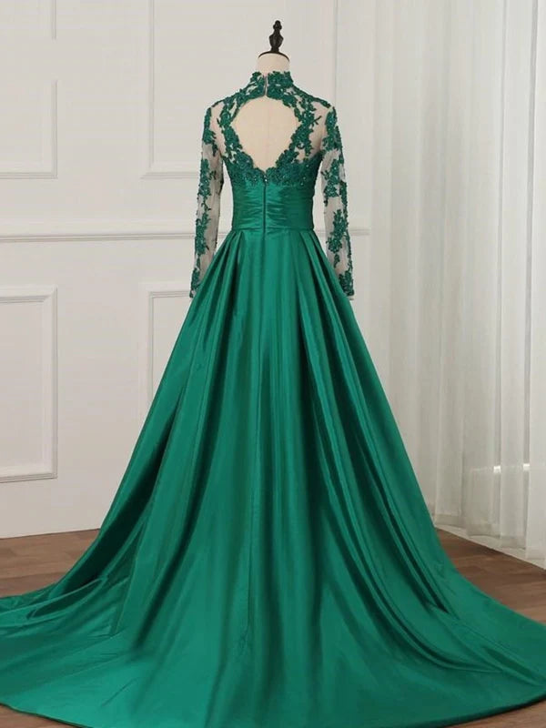Long Sleeves High Neck Lace Prom Dresses