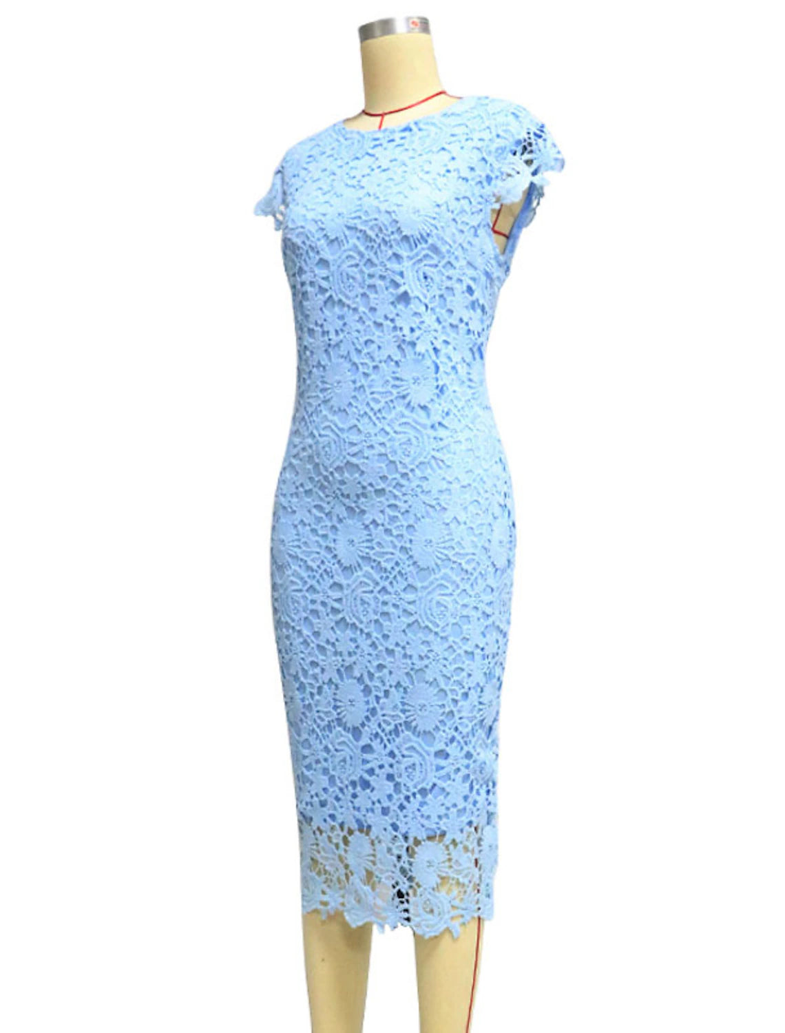 Sheath / Column Cocktail Dresses Vintage Dress Wedding Guest Tea Length Short Sleeve Jewel Neck Lace with Lace Insert Pure Color