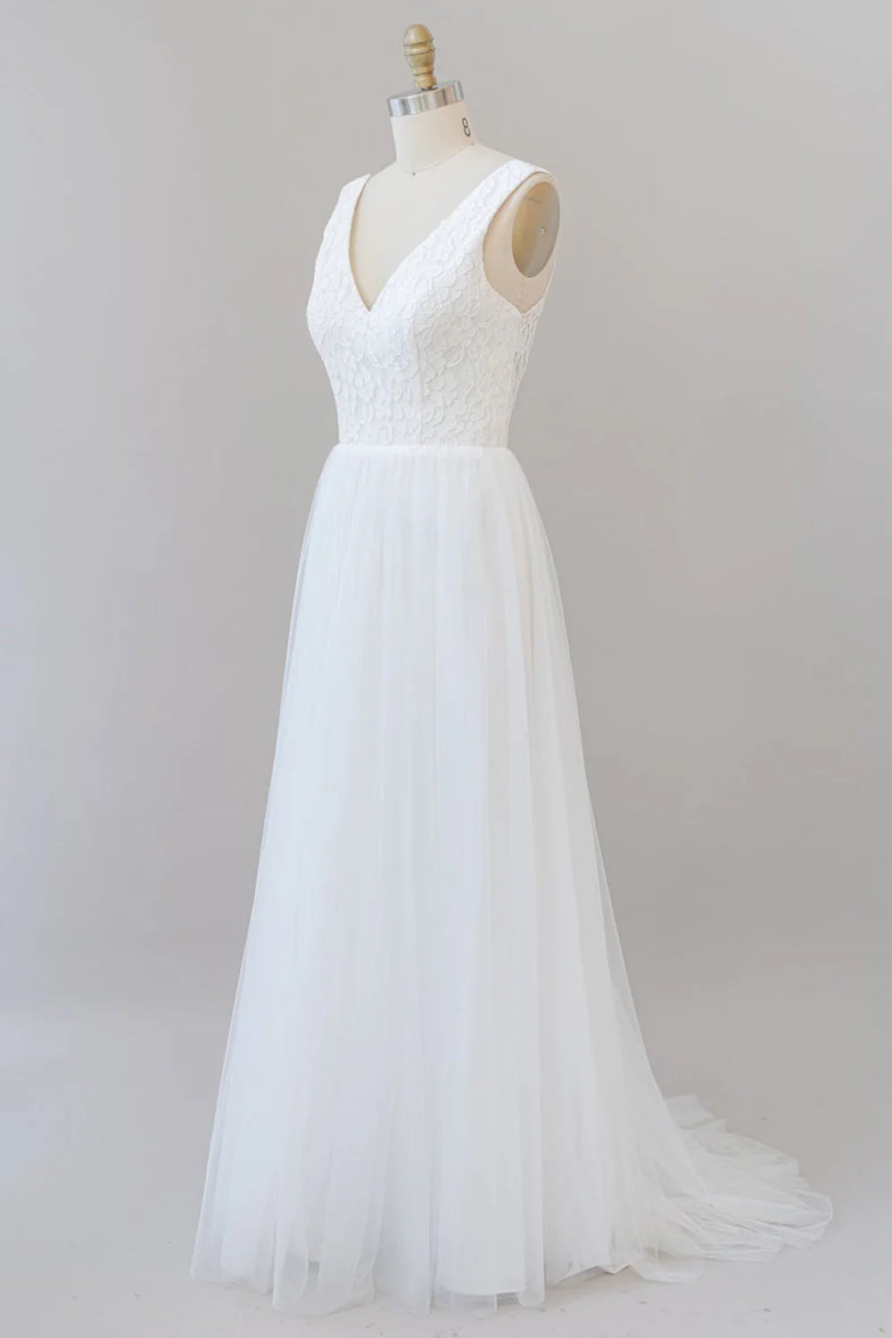 A-line Straps V-neck Chiffon Open Back Long Wedding Dress