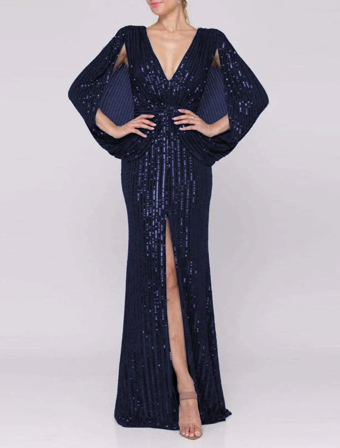 Mermaid / Trumpet Evening Gown Elegant Dress Formal Wedding Sweep / Brush Train Sleeveless V Neck Capes Polyester with Slit