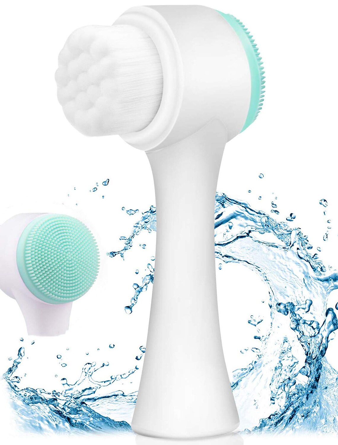 2 in 1Manual Face Brush Double Side Use 3D Stand Portable Facial Cleaning Brush Scrubber Silicone Dual Waterproof Face Wash Brush for Deep Pore Exfoliation Makeup Massaging
