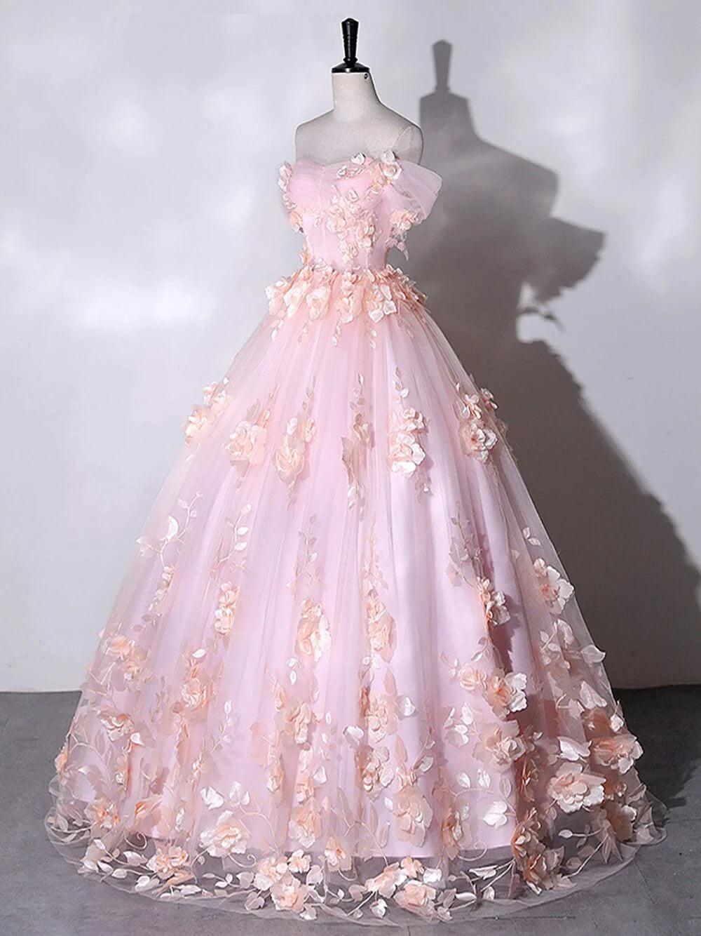 A-line Floral Off the Shoulder Prom Dresses Ball Gown Quinceanera Dress