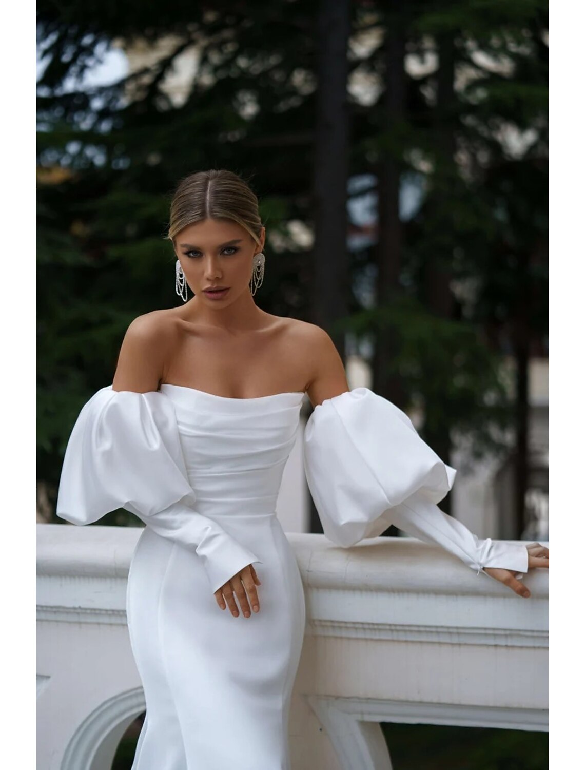 Hall Casual Wedding Dresses Mermaid / Trumpet Off Shoulder Long Sleeve – BL Dress