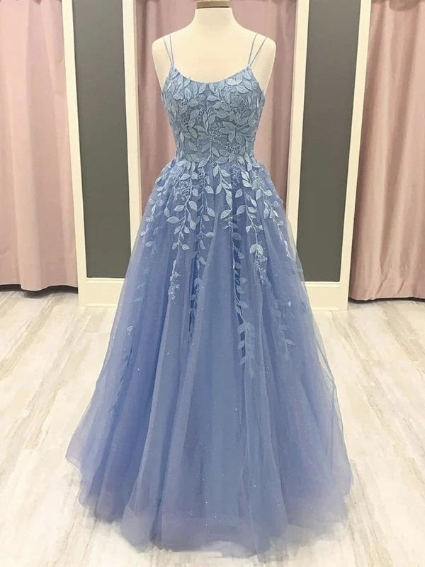 A Line Lace Long Prom Dresses