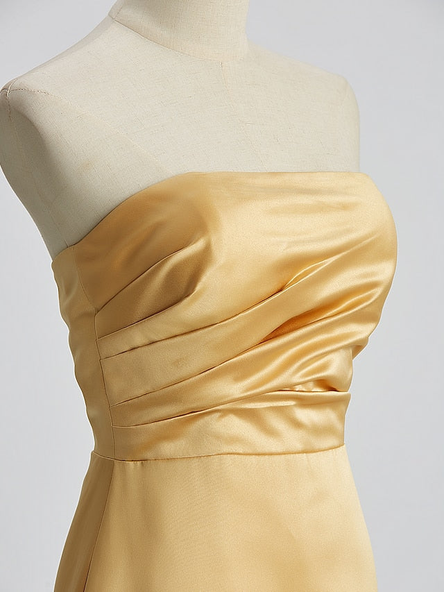 Sheath / Column Bridesmaid Dress Strapless Sleeveless Wrap Included Floor Length Satin with Side Draping