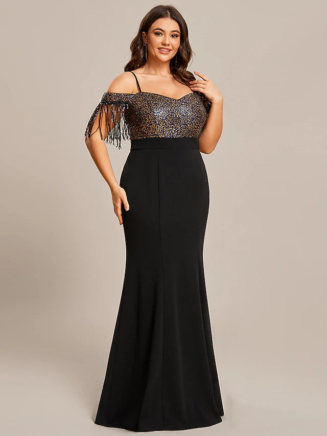 Mermaid / Trumpet Wedding Guest Dresses Minimalist Dress Formal Floor Length Short Sleeve Off Shoulder Stretch Fabric with Tassel