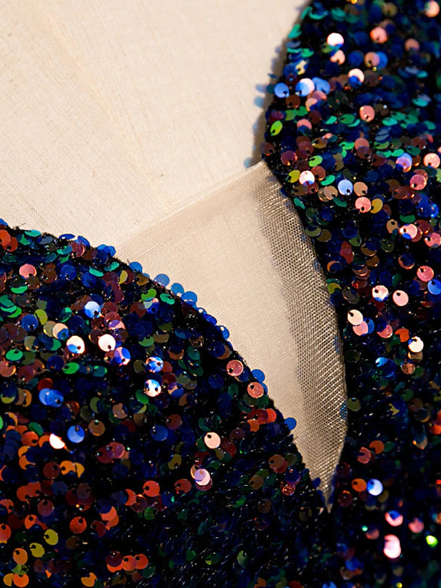 Mermaid / Trumpet Mother of the Bride Dress Wedding Guest Elegant Sparkle & Shine Off Shoulder Sweep / Brush Train Sequined Cap Sleeve with Solid Color