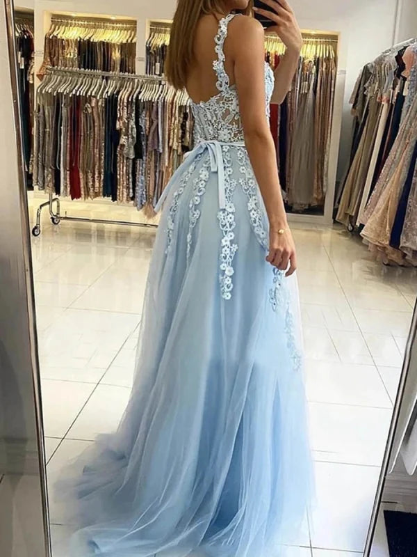 Lace Floral Prom Dresses with Straps
