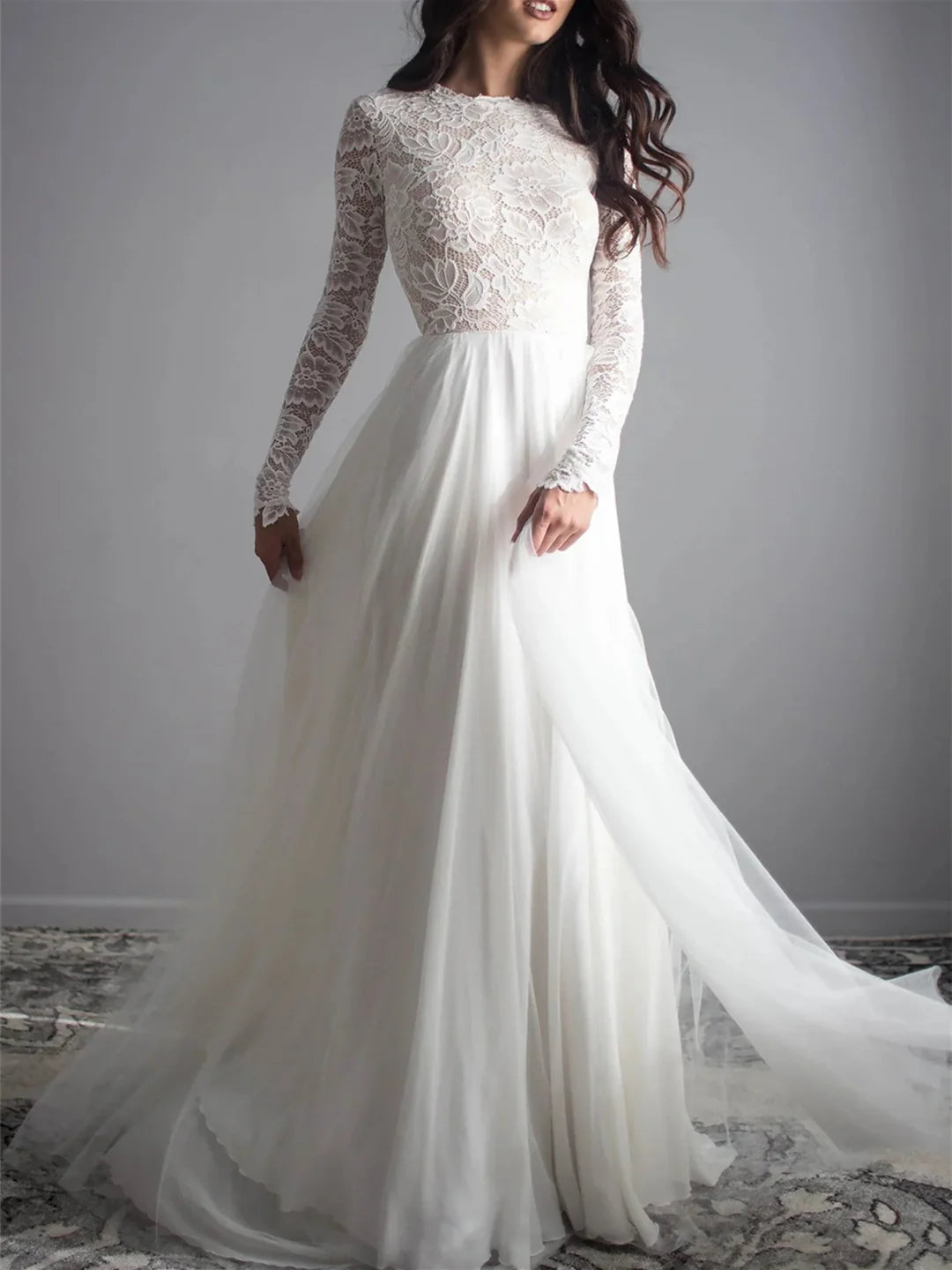 A-Line Scoop Floor Length Wedding Dress