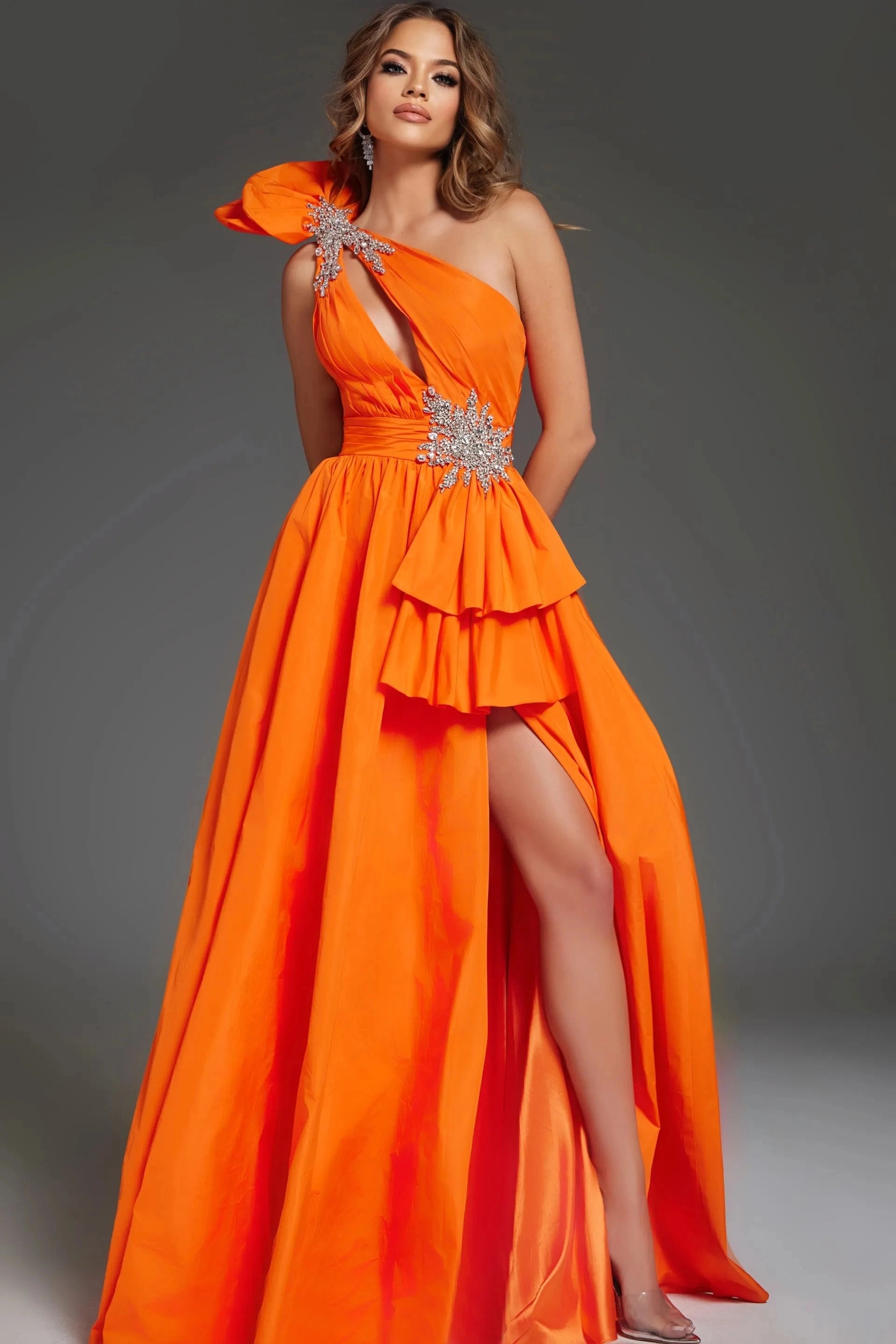 Striking A-Line One Shoulder Sleeveless Open Back Train Prom Dress