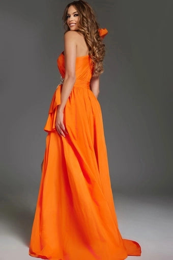 Striking A-Line One Shoulder Sleeveless Open Back Train Prom Dress