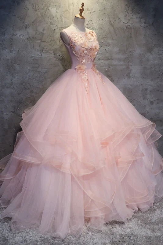 Ball Gown Long Prom Dress Flowers Gorgeous Quinceanera Dresses