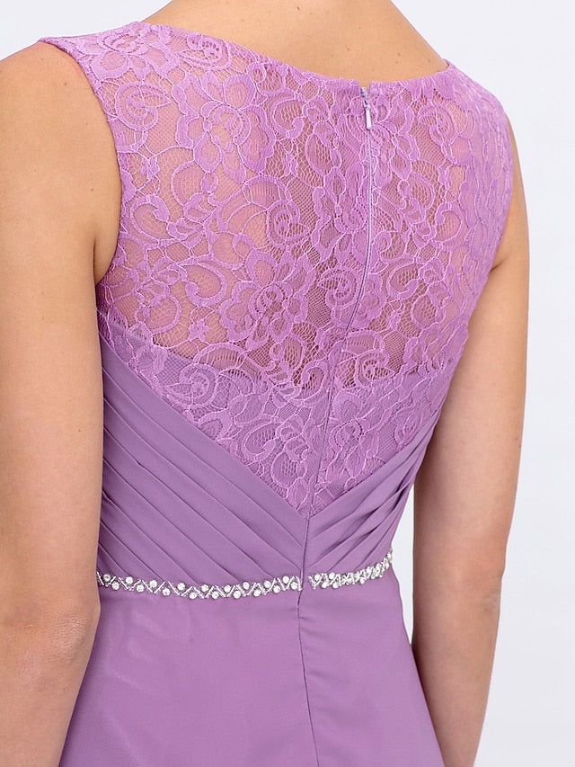 Two Piece Ball Gown A-Line Mother of the Bride Dress Formal Church Convertible Dress High Low See Through Illusion Neck Asymmetrical Chiffon Lace 3/4 Length Sleeve with Crystals