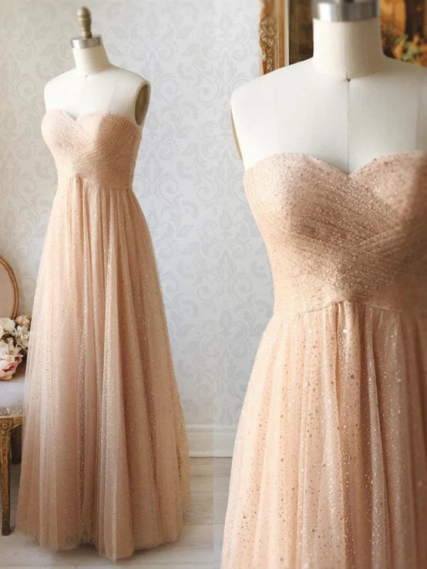 Sequins Strapless Long Prom Dresses