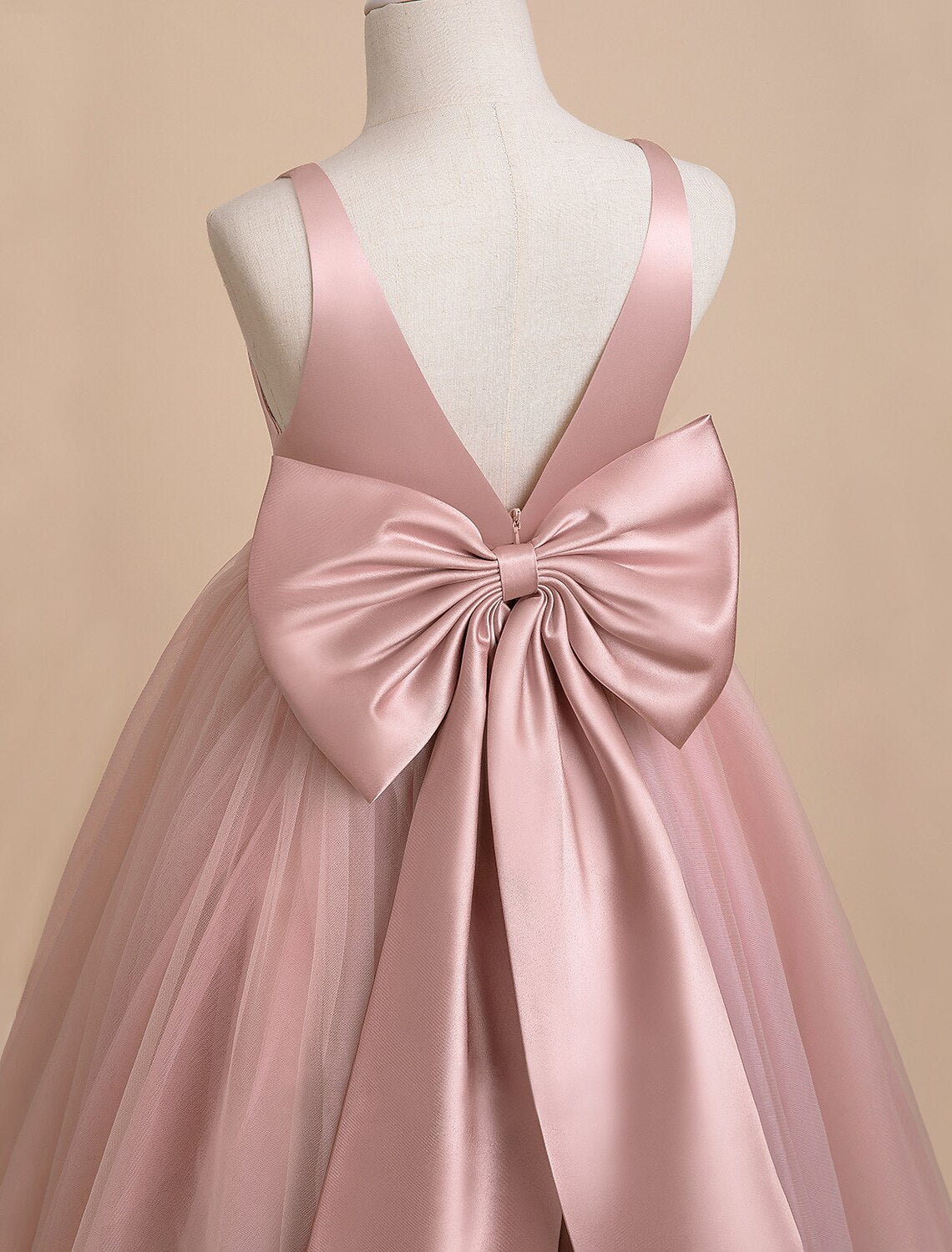 Kids Girls' Dress Solid Colored Long Sleeve Party Birthday Mesh Backless Bow Princess Sweet Polyester Maxi Tulle Dress Summer Spring Fall 3-10 Years White Pink