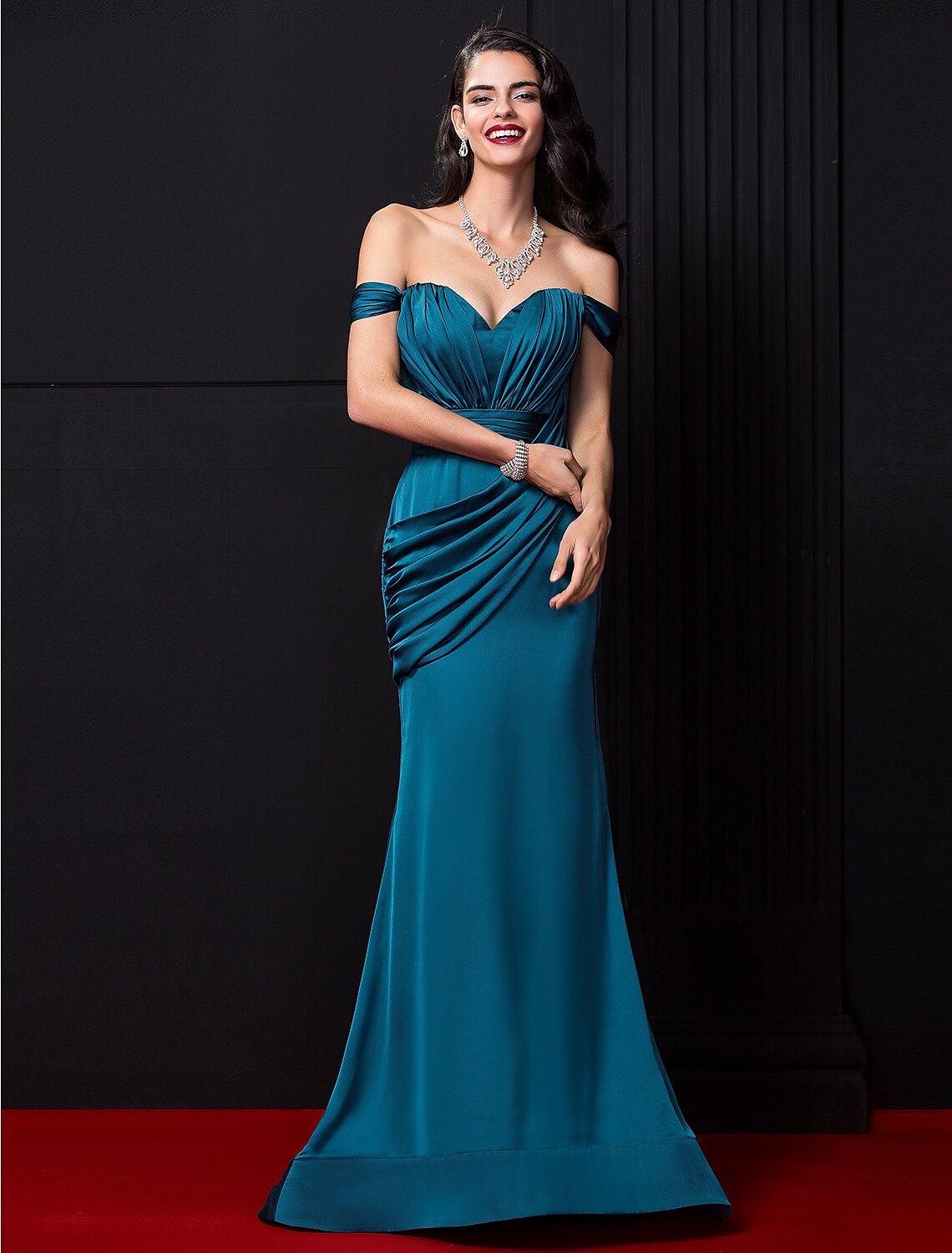 Mermaid / Trumpet Sexy Dress Engagement Court Train Sleeveless Off Shoulder Satin Chiffon with Ruched Draping