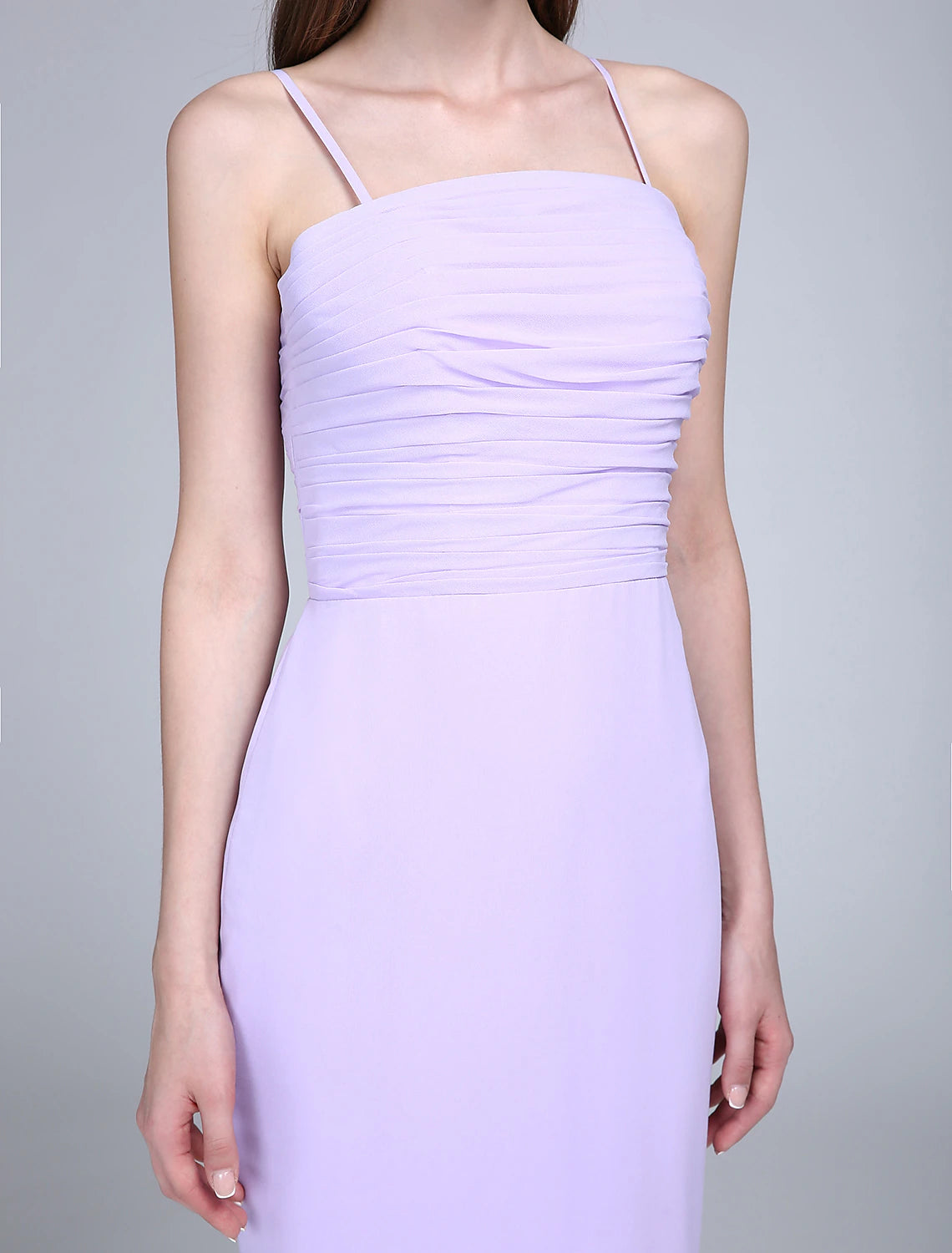 Fit &amp; Flare Brautjungfernkleid Spaghettiträger Ärmellos Elegant Bodenlang Chiffon mit Rüschen