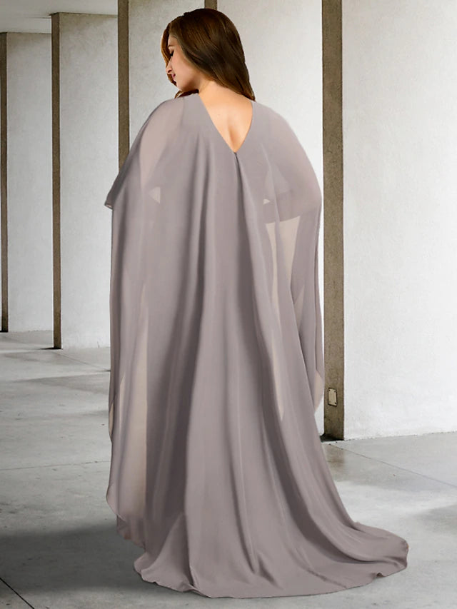 A-Line Plus Size Curve Mother of the Bride Dresses Elegant Dress Formal Sweep / Brush Train Sleeveless Jewel Neck Chiffon with Slit