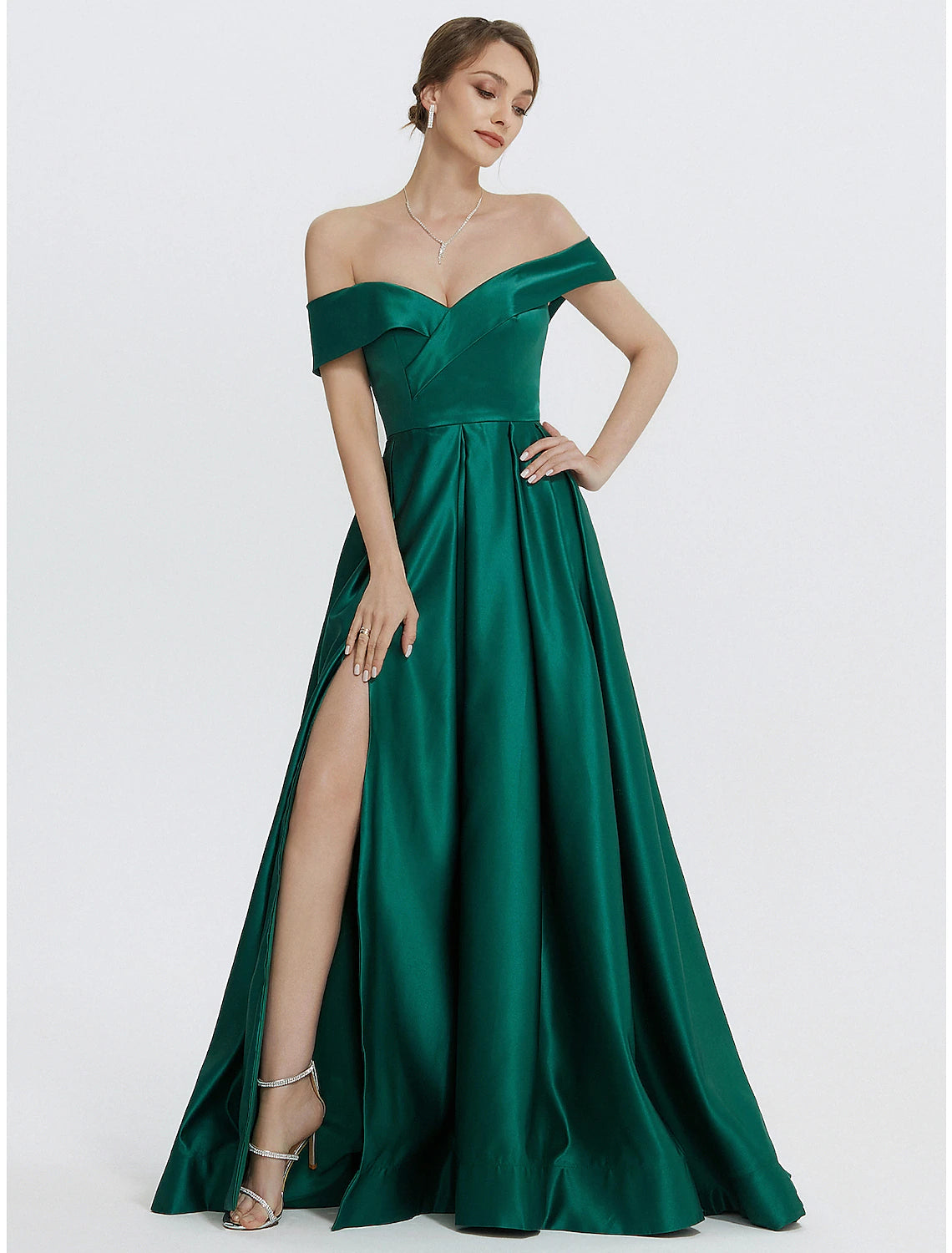 A-Linie Abendkleid Elegantes Kleid Formeller Abschlussball Bodenlang Ärmellos Herzausschnitt Satin mit Schlitz