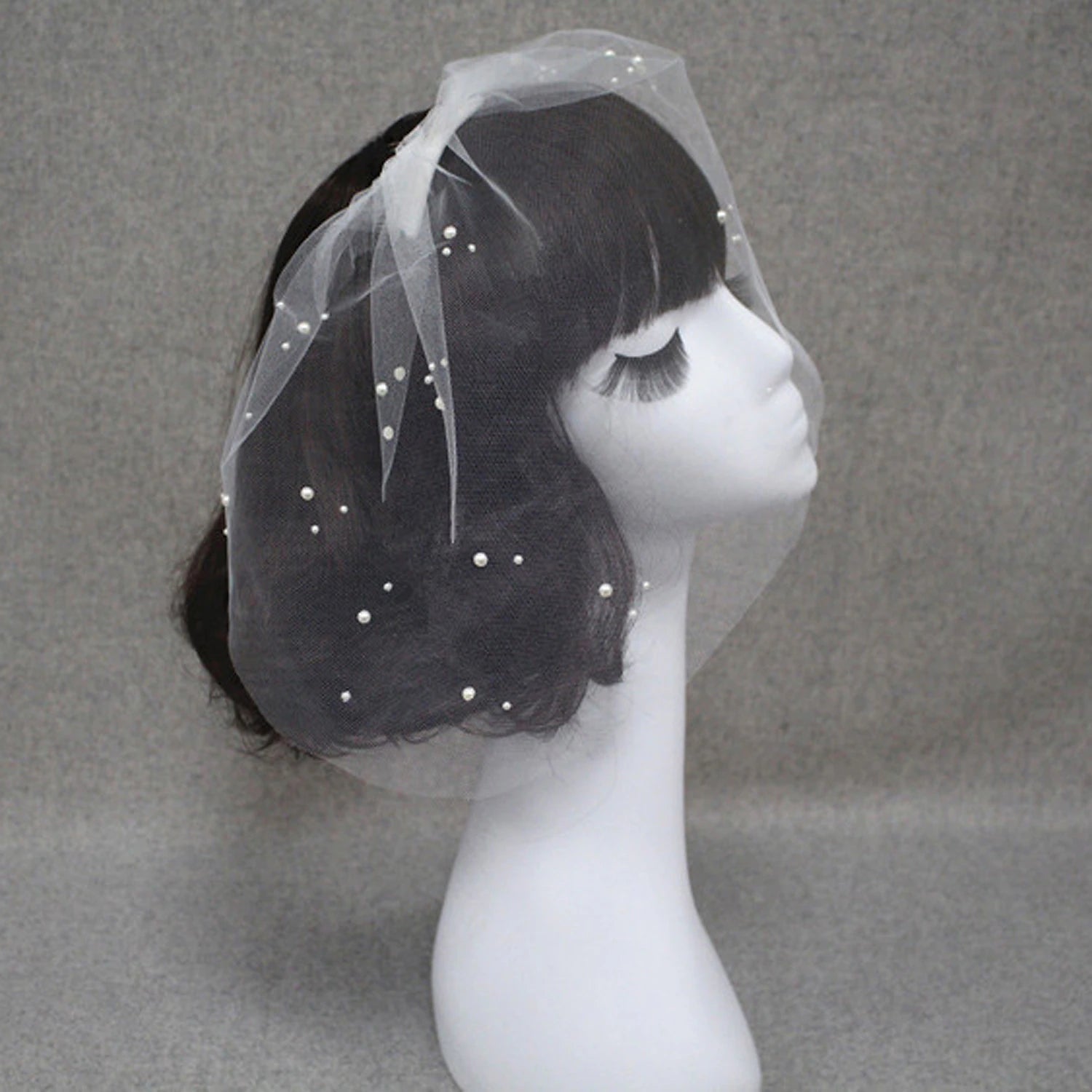 One-tier Edge Wedding Veil Blusher Veils / Veils for Short Hair / Birdcage Veils with Pearl Tulle