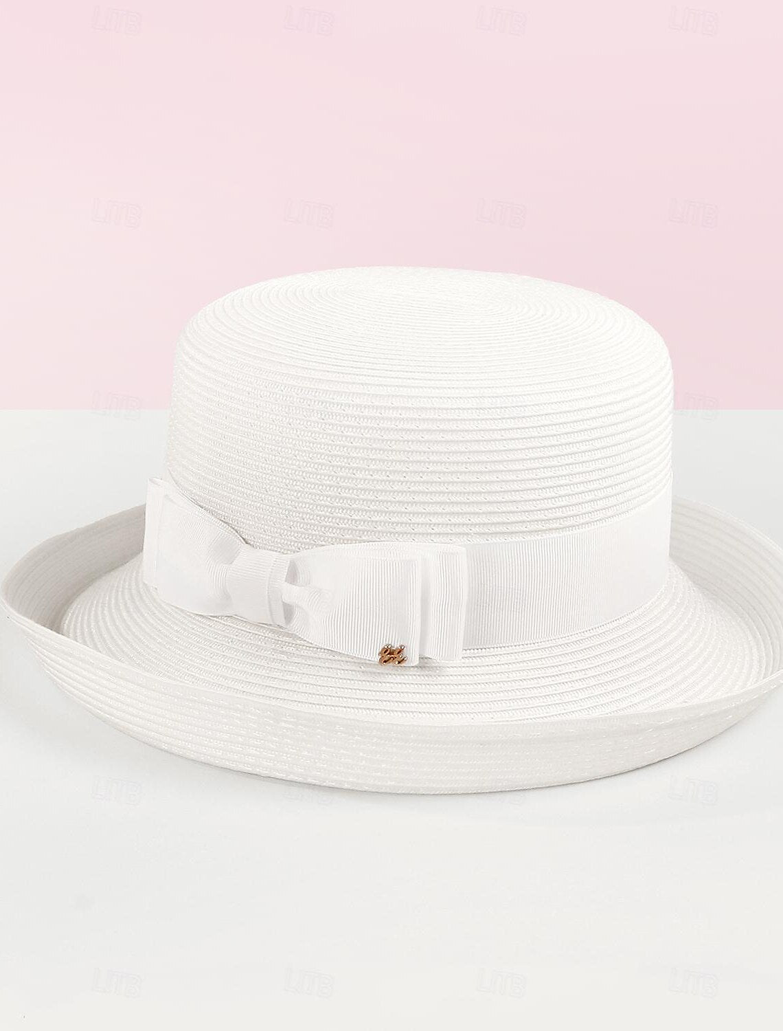 Hüte Gewebter Strohhut Lässiger Urlaub Cocktailparty Melbourne Cup Edler Retro mit Satinschleife Kopfbedeckung