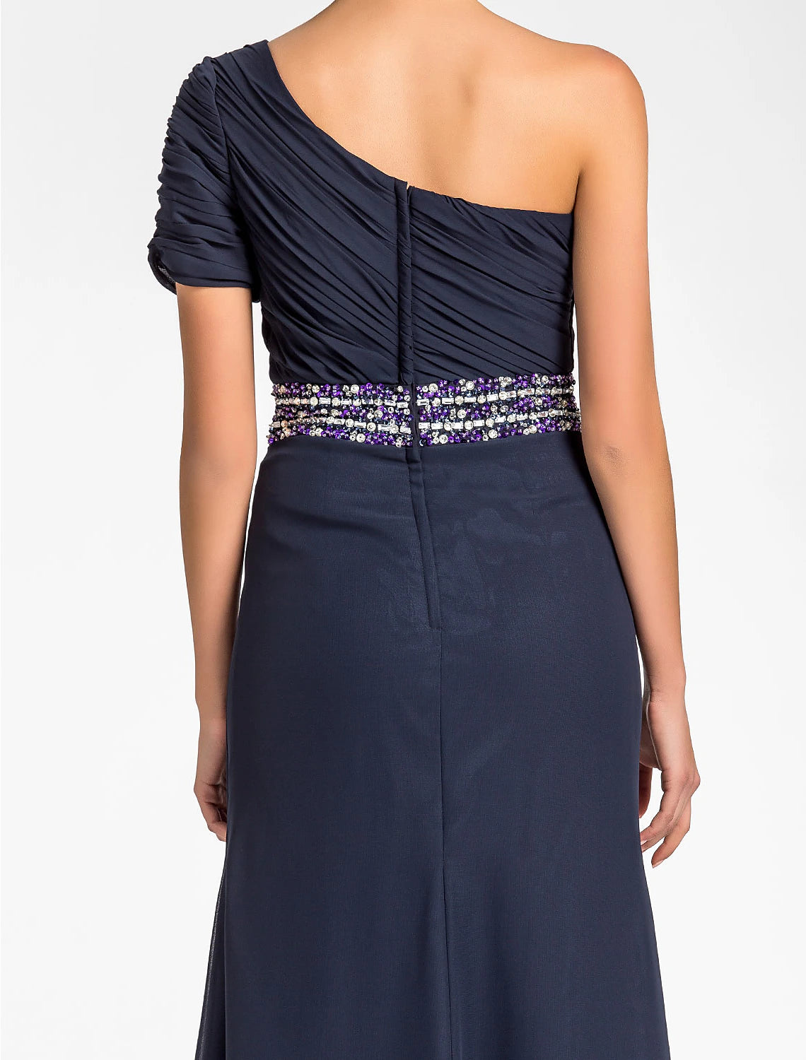 Sheath / Column Mother of the Bride Dress Sparkle & Shine One Shoulder Floor Length Chiffon Short Sleeve with Beading Draping Side Draping