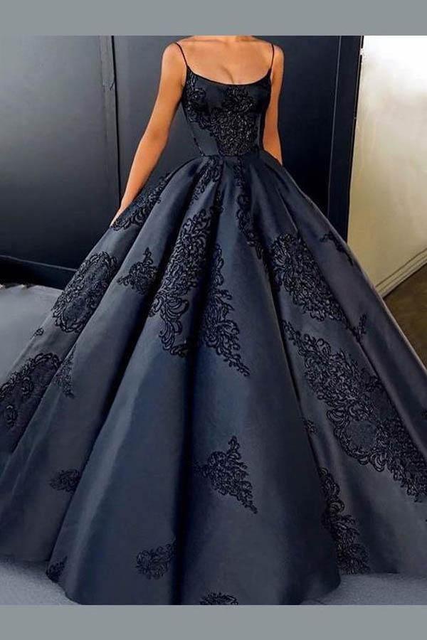 Ball Gown Straps Long Lace Applique Prom Dress