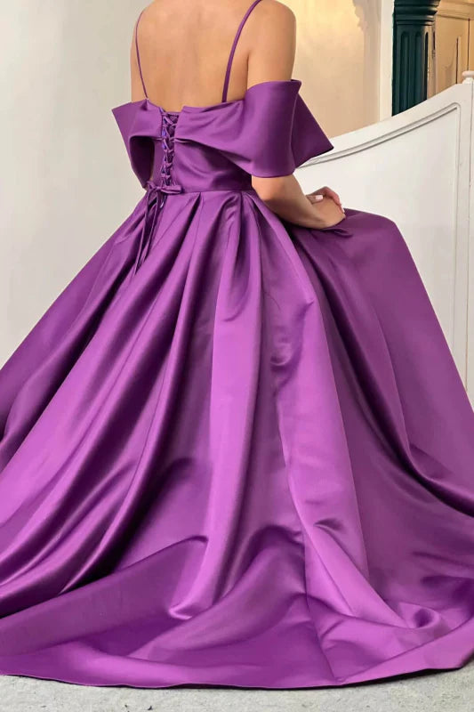 A-Line Elegant Pockets Off The Shoulder Prom Dress