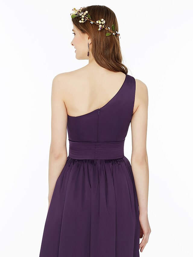 Ballkleid / A-Linie Brautjungfernkleid Ein-Schulter Ärmellos Bodenlang Chiffon mit Schärpe / Band / Falten / Vorne geschlitzt