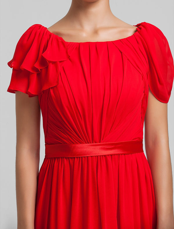 Chiffon Tiered Overlay Floor-length Sheath Dress Steel Grey