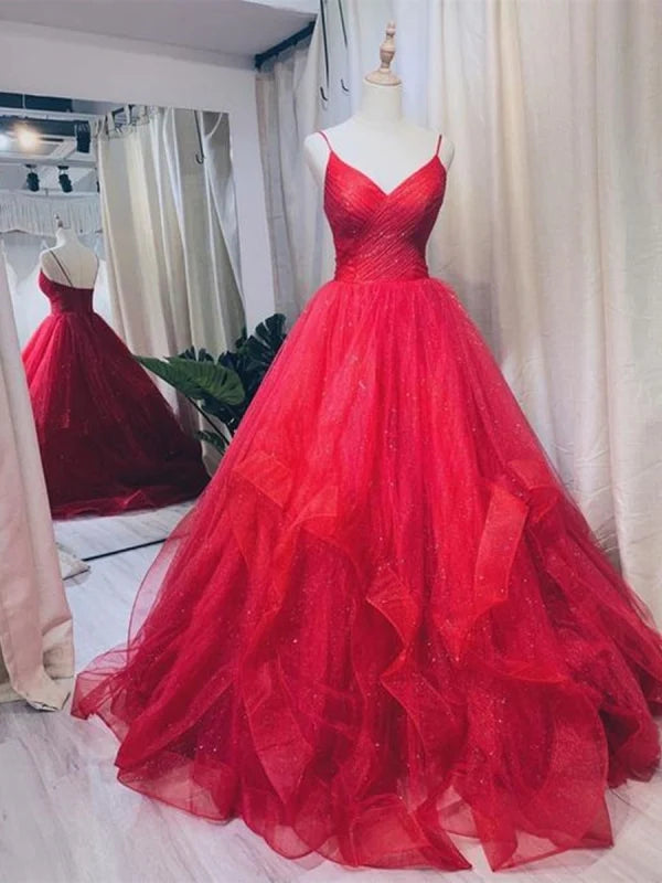 V-Ausschnitt, rückenfreies Ballkleid