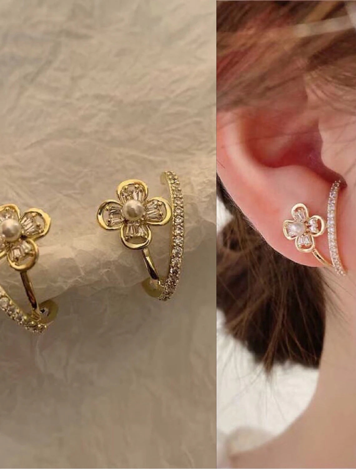 Women's Zircon Stud Earrings Jewelry Classic Precious Flower Shape Cute Stylish Earrings Jewelry Gold For Gift Festival 1 Pair