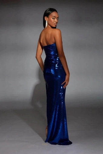 Sequin Mermaid One Shoulder Strapless Open Back Slit Long Prom Dress
