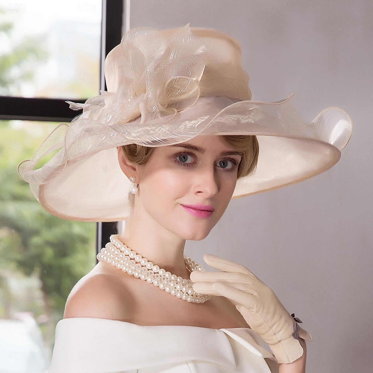 Fascinator-Hüte, Organza-Eis-Seiden-Eimerhut, Schlapphut, Sonnenhut, Hochzeit, Teeparty, elegante Hochzeit mit Federschleife, Kopfbedeckung