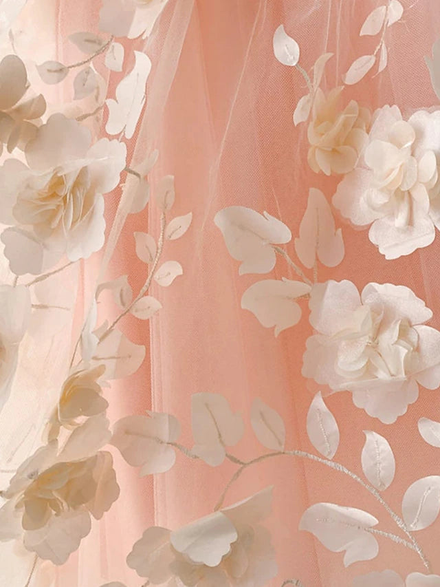 Princess Floor Length Flower Girl Dress Quinceanera Girls Cute Prom Dress Satin with Beading Floral / Flower Fit 3-16 Years