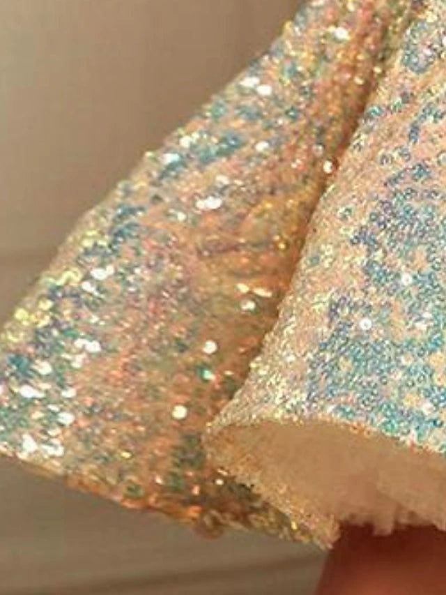 Kids Little Girls' Dress Solid Colored A Line Dress Sequins Ruched Yellow Red Knee-length Long Sleeve Cute Sweet Dresses Winter Fall Regular Fit 3-12 Years / Satin