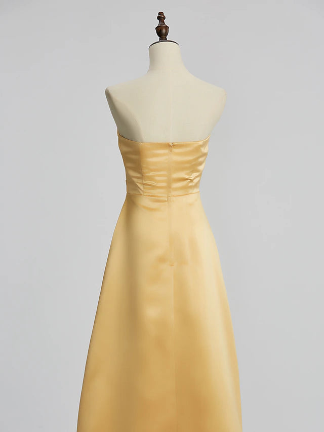 Sheath / Column Bridesmaid Dress Strapless Sleeveless Wrap Included Floor Length Satin with Side Draping